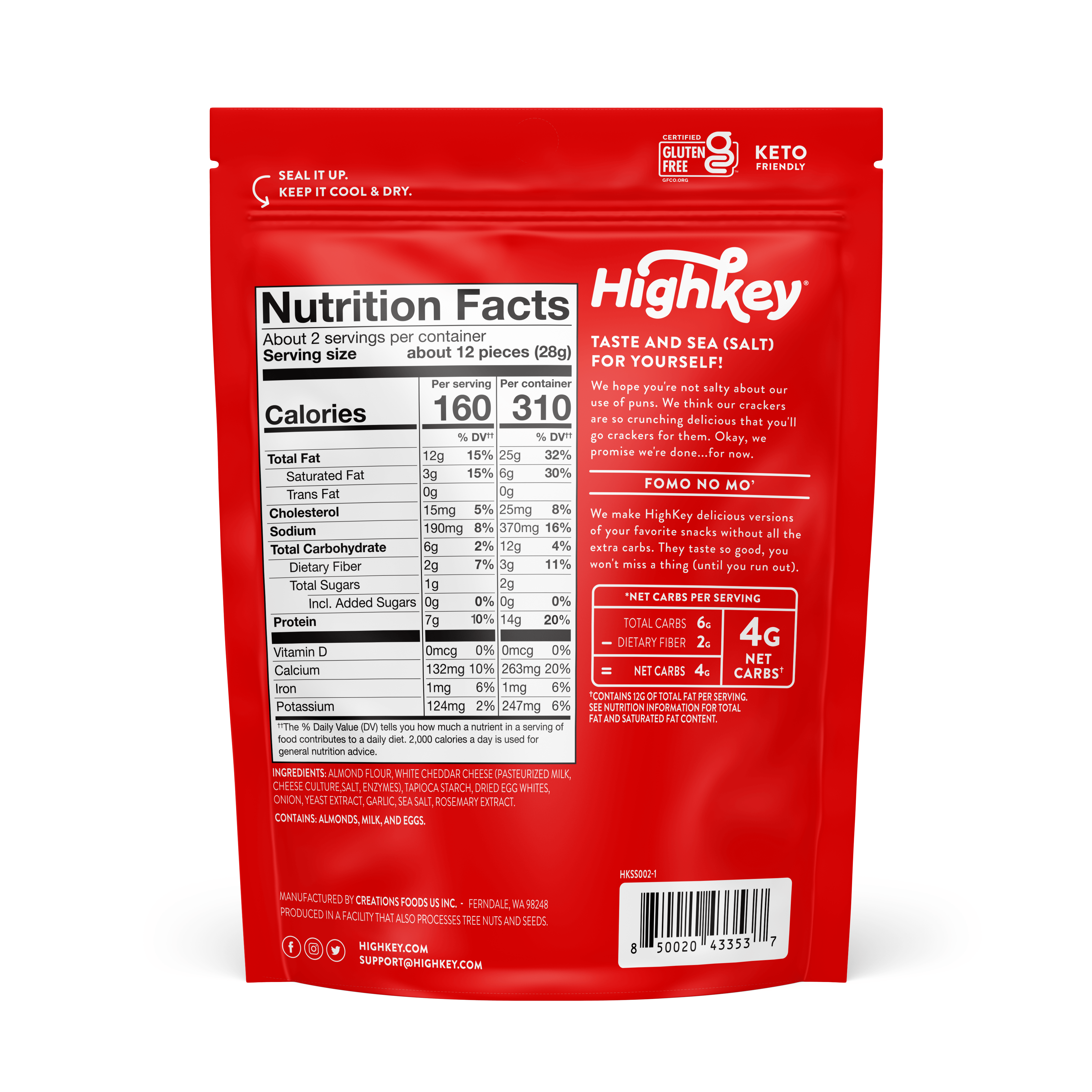Almond Flour Crackers: Sea Salt (6 pack - 2 oz bags) - View 2